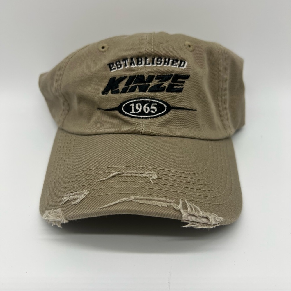 Kinze Planters Baseball Cap, Brown Khaki Distressed Adjustable Velcroe